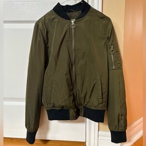 Garage Olive Green Bomber Jacket with Black Trim